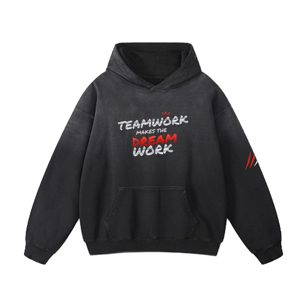 NM9 Heavyweight Hoodie | Teamwork Makes The Dream Work | Black / Red