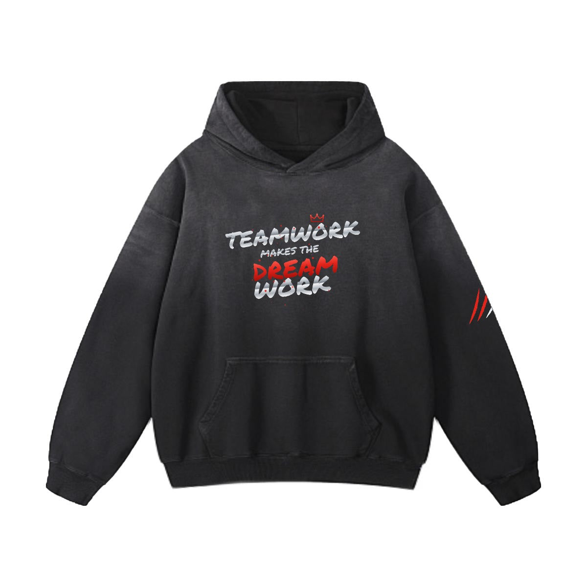 NM9 Heavyweight Hoodie | Teamwork Makes The Dream Work | Black / Red