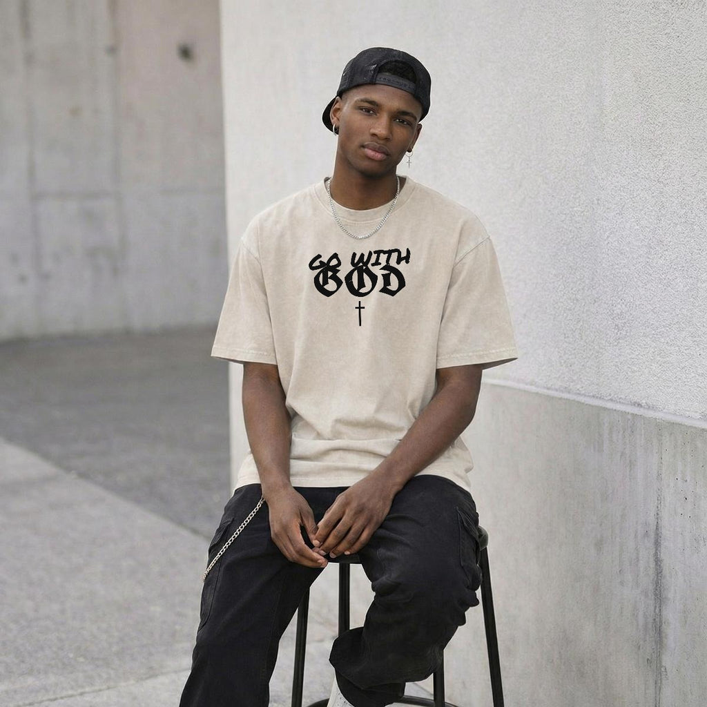 NM9 Heavyweight Tee | Go With God | Cream / Black