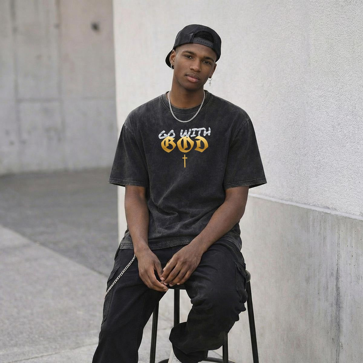 NM9 Heavyweight Tee | Go With God | Black / Gold