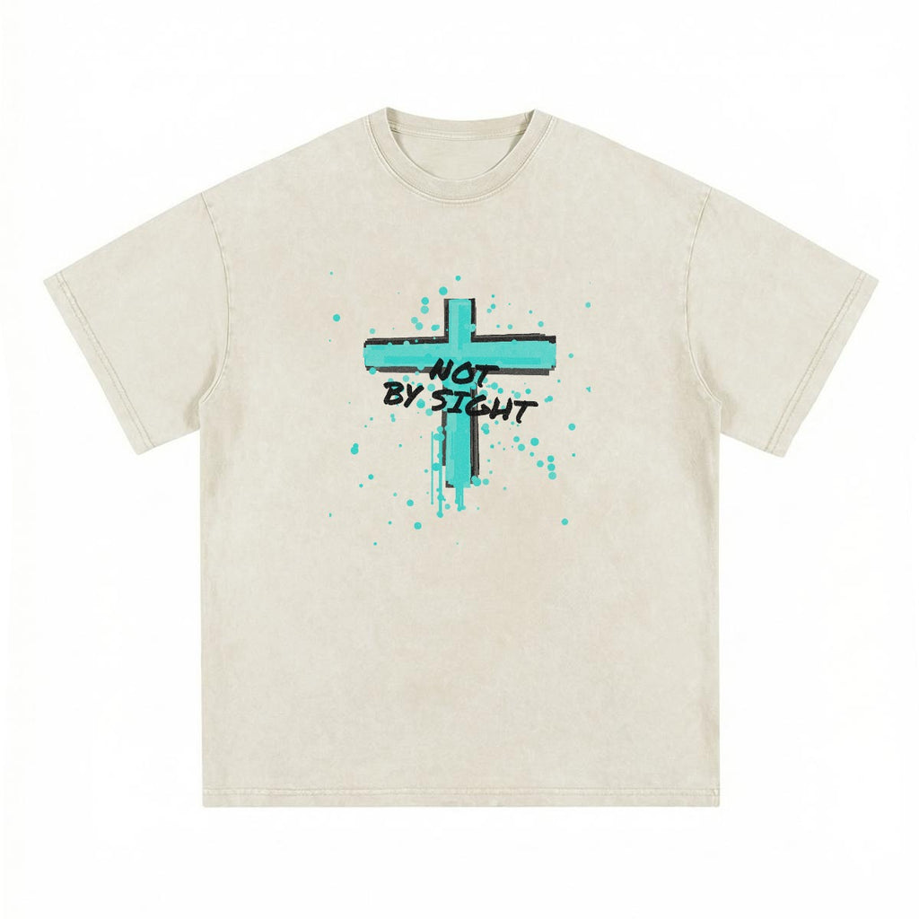 NM9 Ice Collection Heavyweight Tee | Not By Sight Cross | Bone