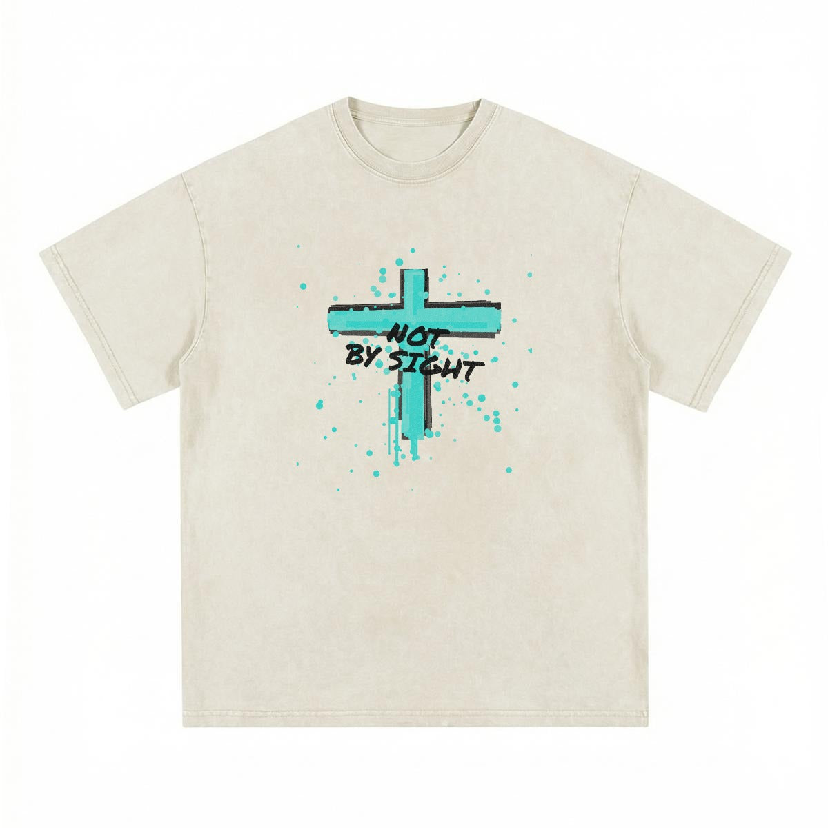 NM9 Ice Collection Heavyweight Tee | Not By Sight Cross | Bone