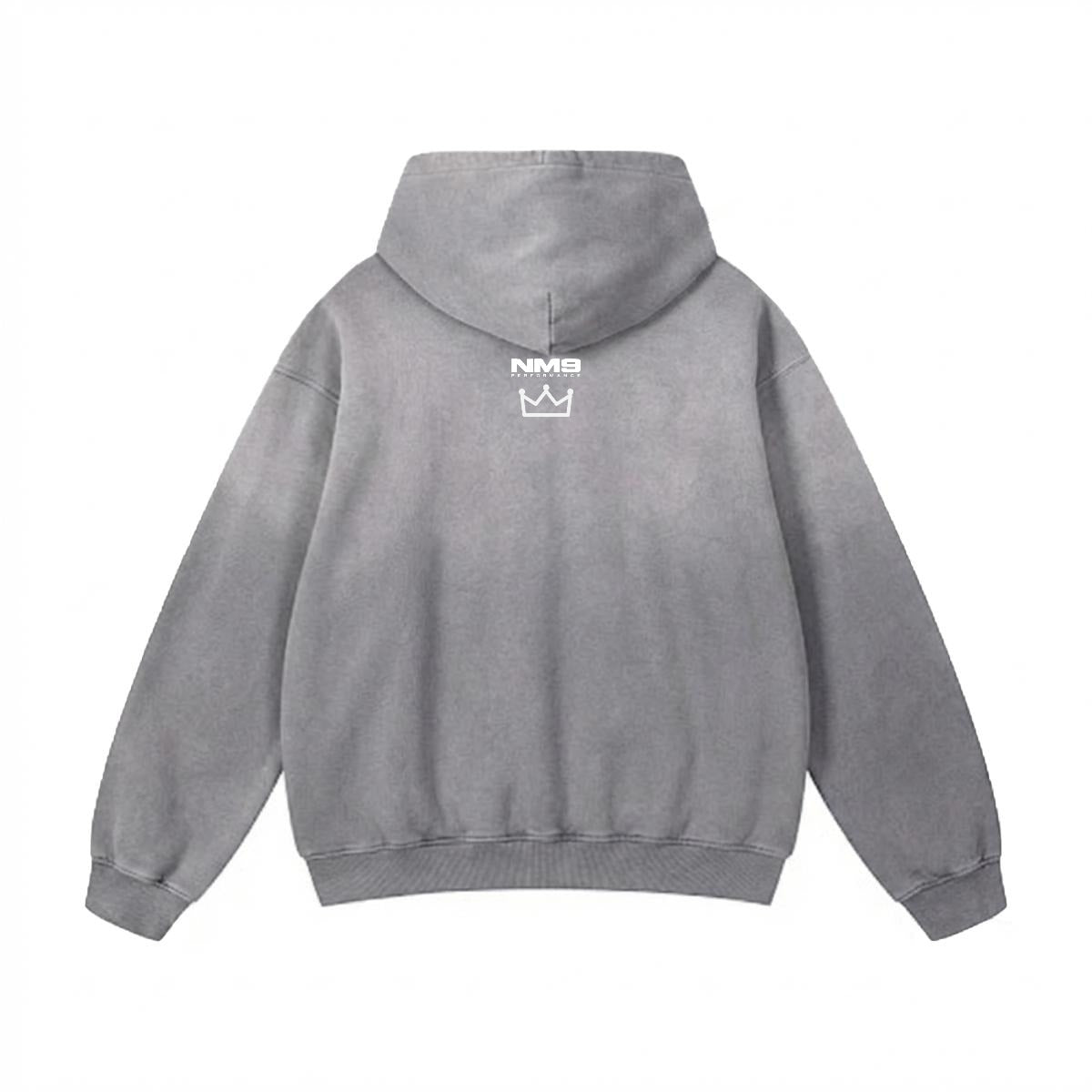 NM9 Heavyweight Hoodie | Rent Is Always Due | Charcoal / Ice Blue