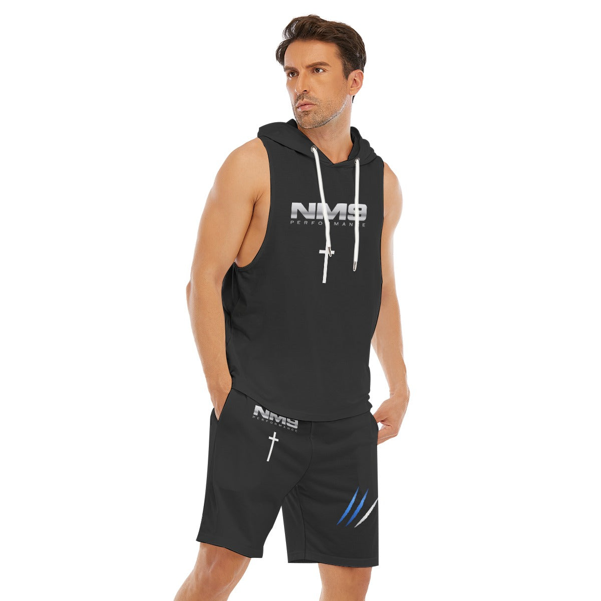NM9 Sleeveless Hoodie & Shorts Set | Black