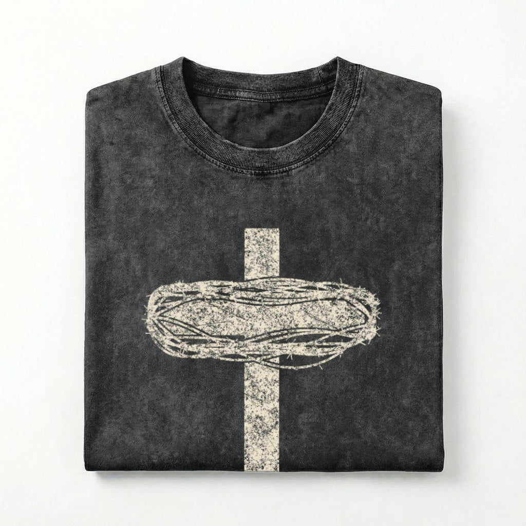 Not By Sight Heavyweight Tee | Crown of Thorns Cross | Black