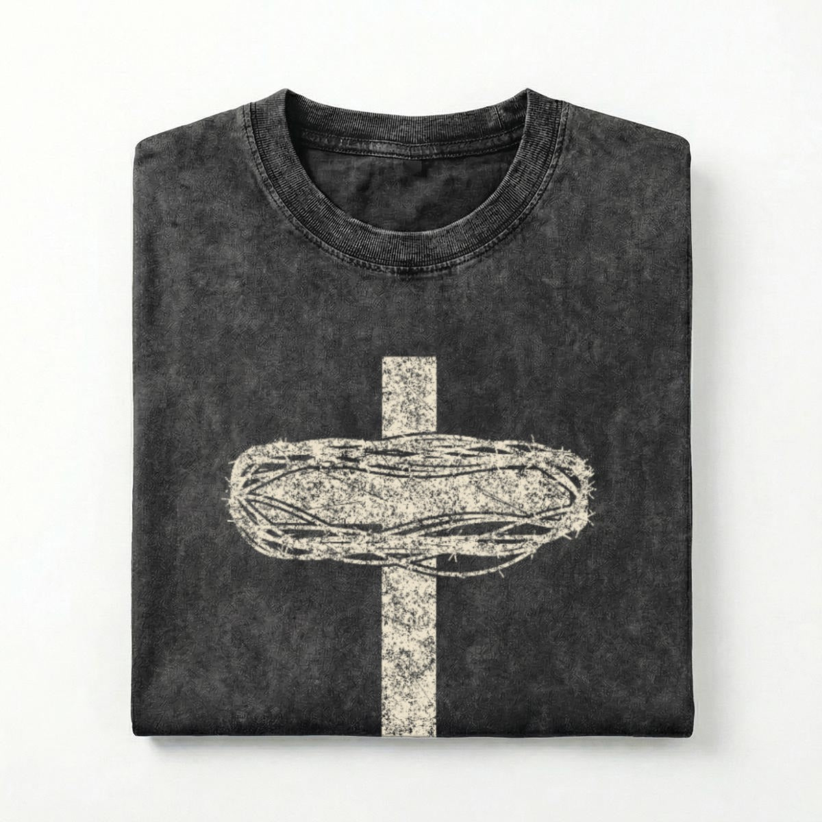 Not By Sight Heavyweight Tee | Crown of Thorns Cross | Black