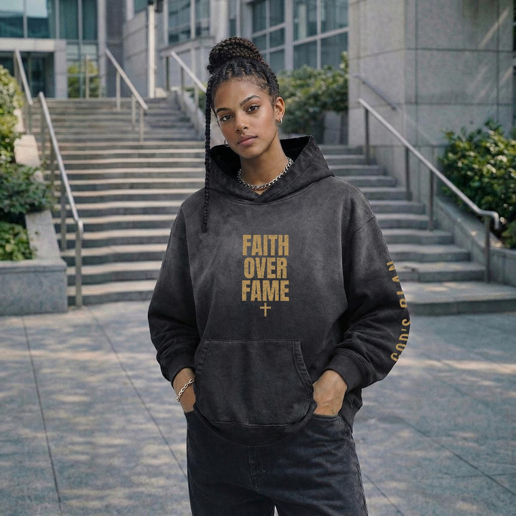 God's Plan Heavyweight Hoodie | FAITH OVER FAME + Sleeve | Black