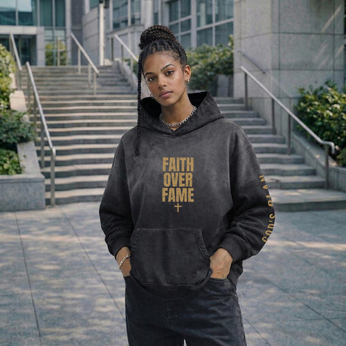 God's Plan Heavyweight Hoodie | FAITH OVER FAME + Sleeve | Black