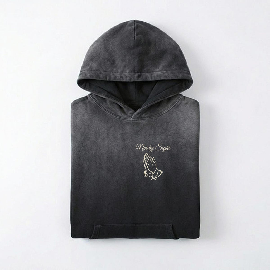 Not By Sight Heavyweight Hoodie | Praying Hands + 3 Crosses | Black