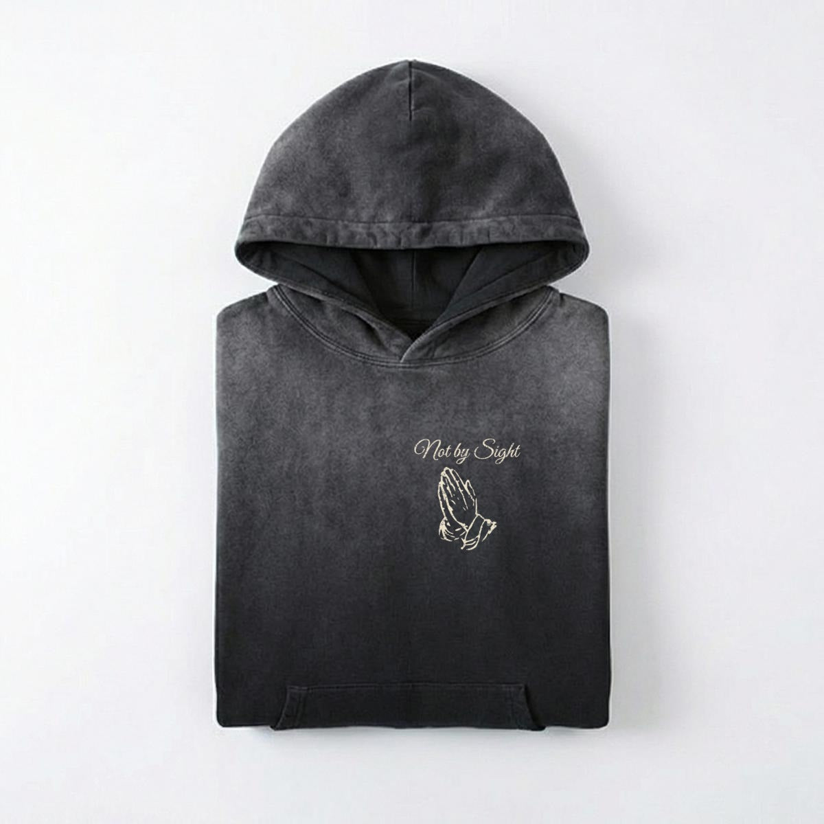 Not By Sight Heavyweight Hoodie | Praying Hands + 3 Crosses | Black
