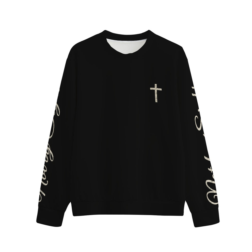 Not By Sight Crewneck | Cross + Sleeve Script | Black