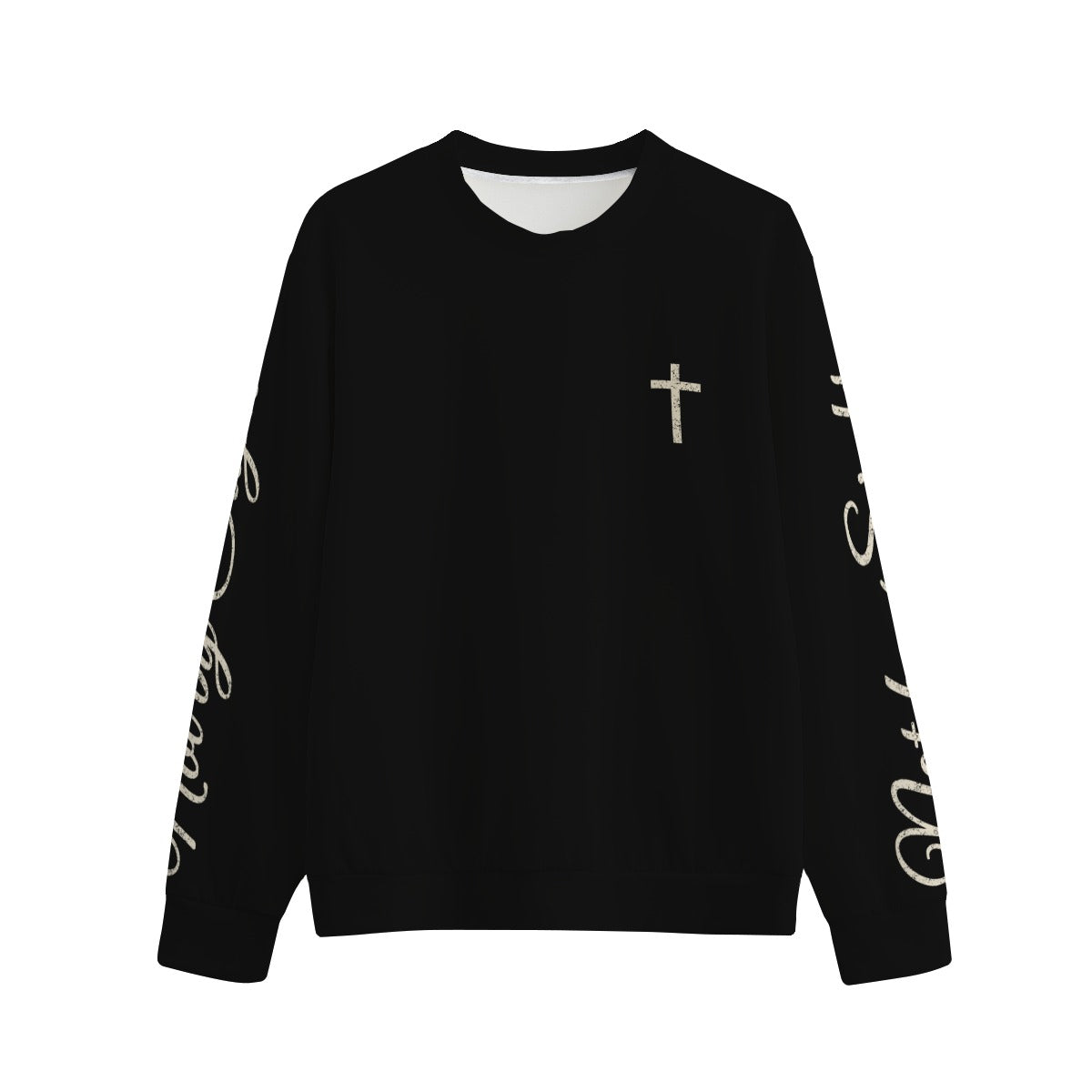 Not By Sight Crewneck | Cross + Sleeve Script | Black