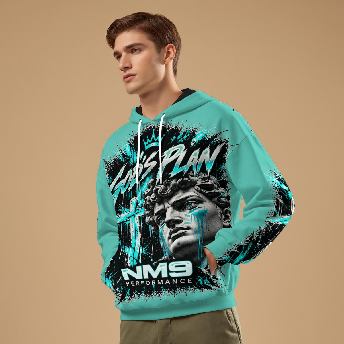 NM9 Ice Collection Hoodie | God's Plan Statue Edition | Ice Teal