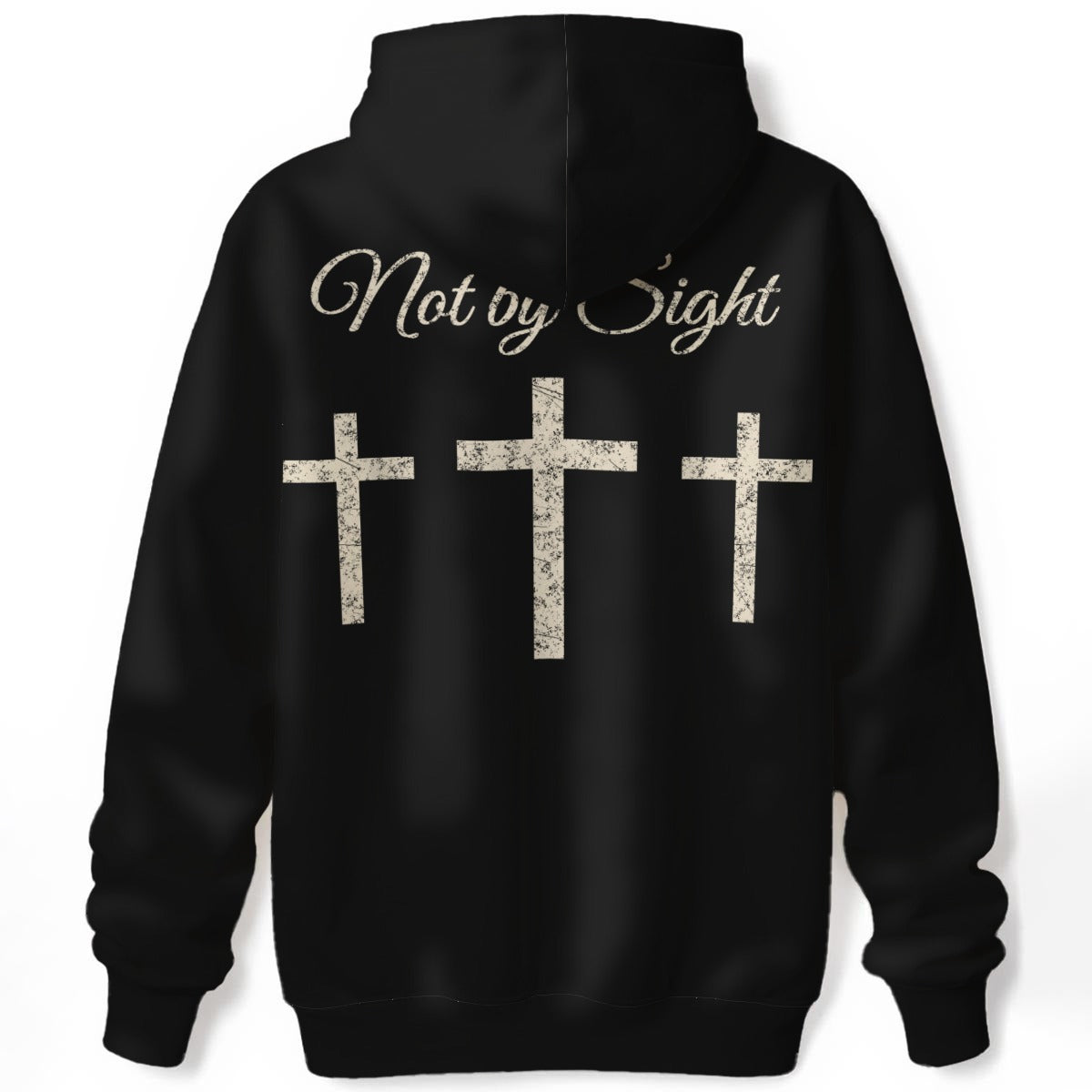Not By Sight Hoodie | Praying Hands + 3 Crosses | Black