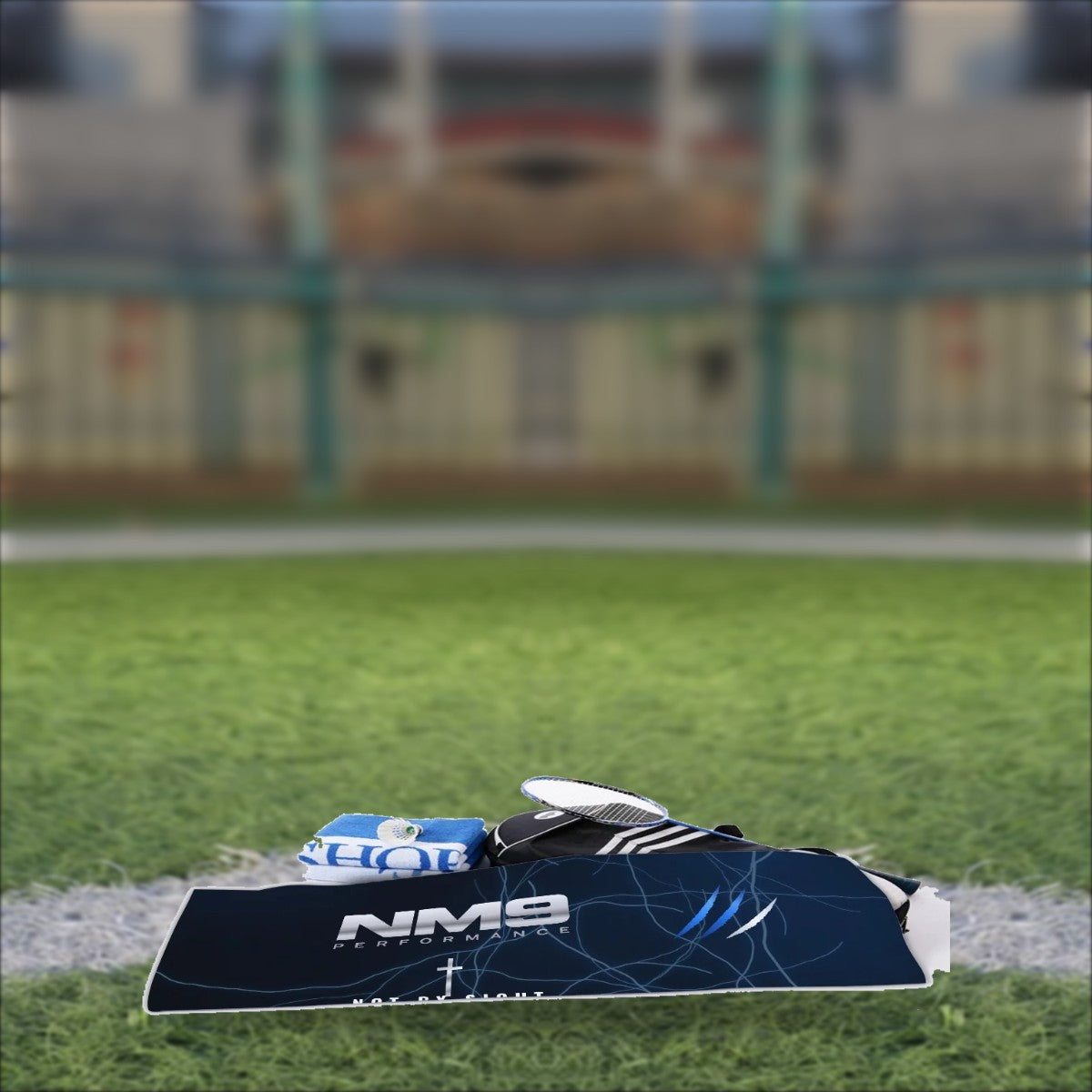 NM9 Cooling Sports Towel | Black/Blue on the field