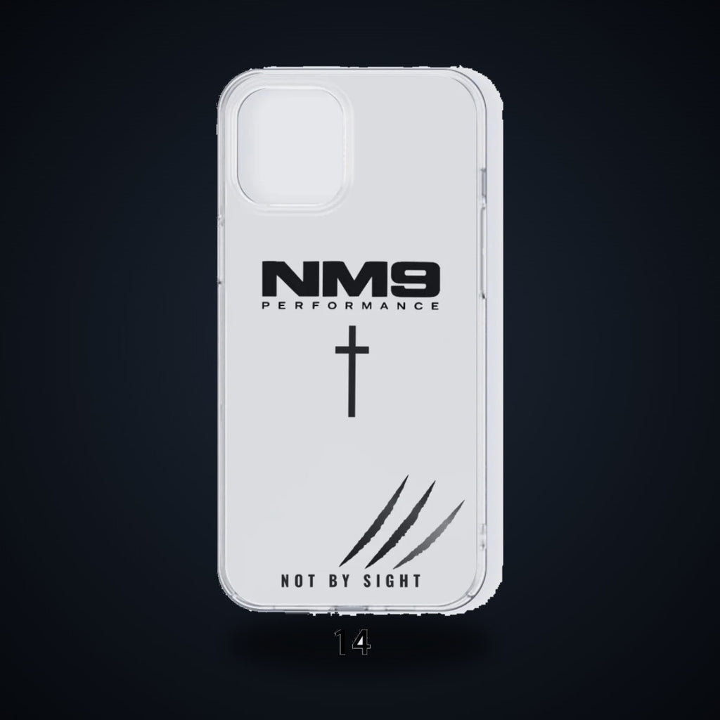 NM9 Phone Case | White/Black | iPhone 14/15 Series on black