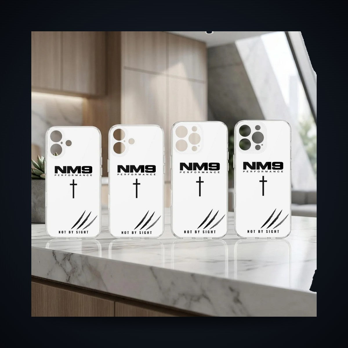 NM9 Phone Case | White/Black | iPhone 16 Series on black