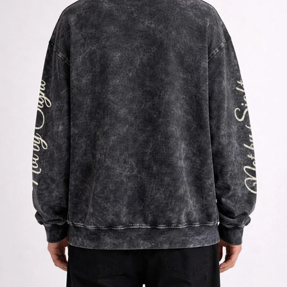 Not By Sight Crewneck | Cross + Sleeve Script | Black